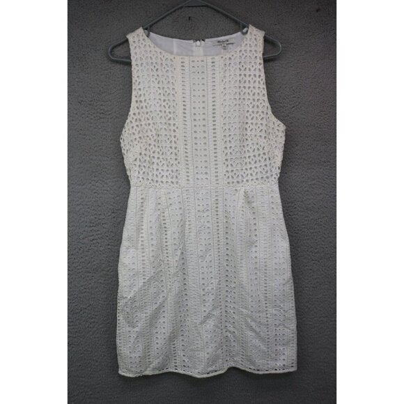 Madewell White Eyelet Dress-Size 4-Sleeveless-Lined-Pockets-Back Zip - Picture 1 of 10